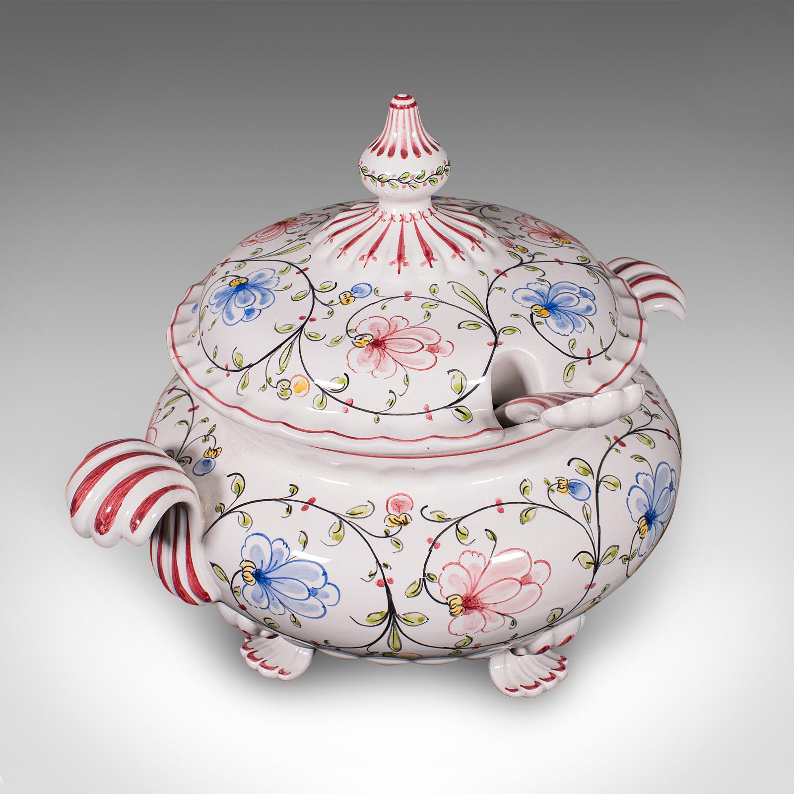 Late 20th Century Vintage Soup Tureen Service, Portuguese, Ceramic Serving Set, Table Centrepiece For Sale