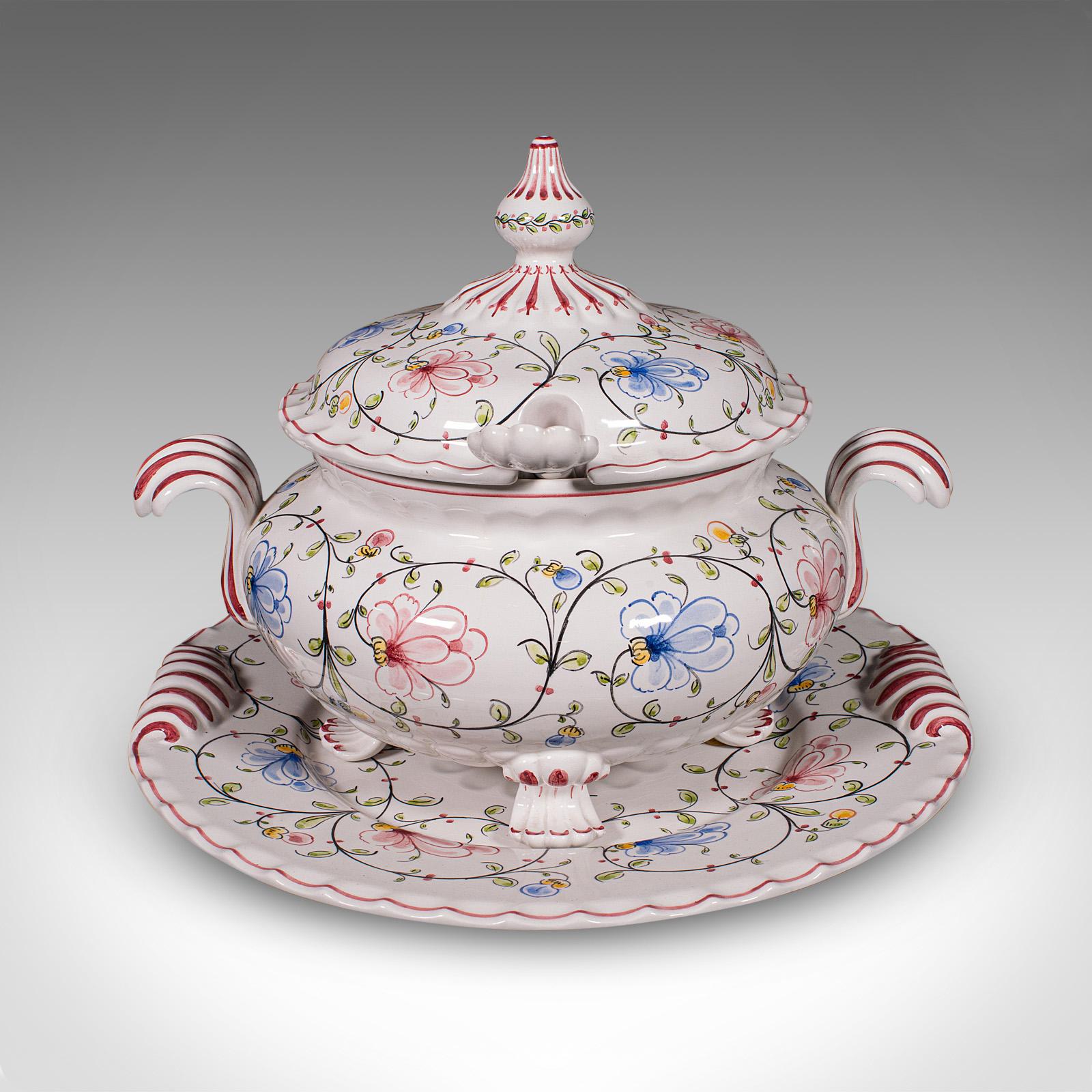 Mid-Century Modern Vintage Soup Tureen Service, Portuguese, Ceramic Serving Set, Table Centrepiece For Sale