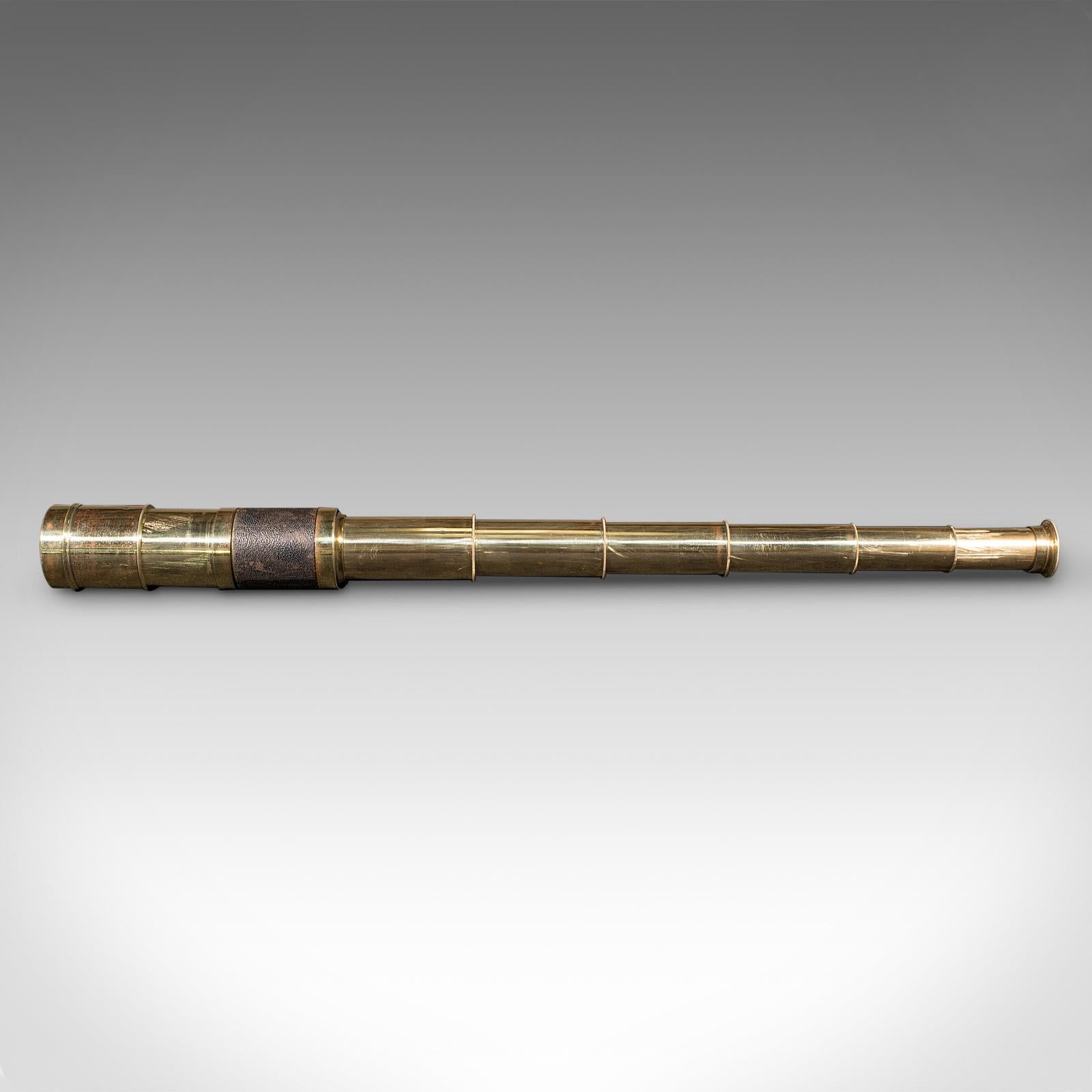 Britannique Télescope ancien, anglais, à 6 tiroirs, en laiton, en cuir, terrestre, victorien, 1860 en vente