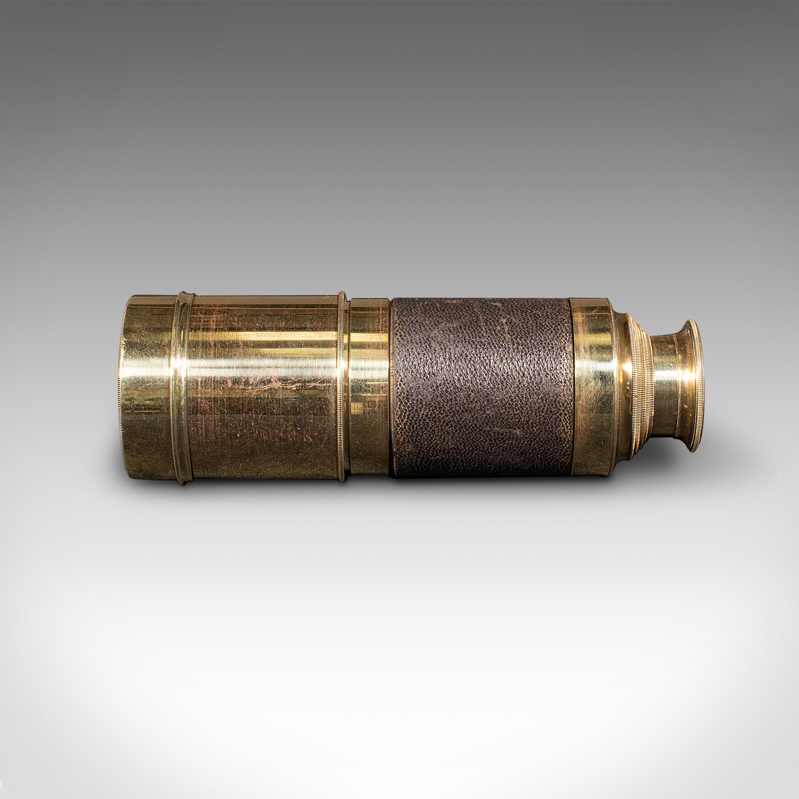Victorien Télescope ancien, anglais, à 6 tiroirs, en laiton, en cuir, terrestre, victorien, 1860 en vente