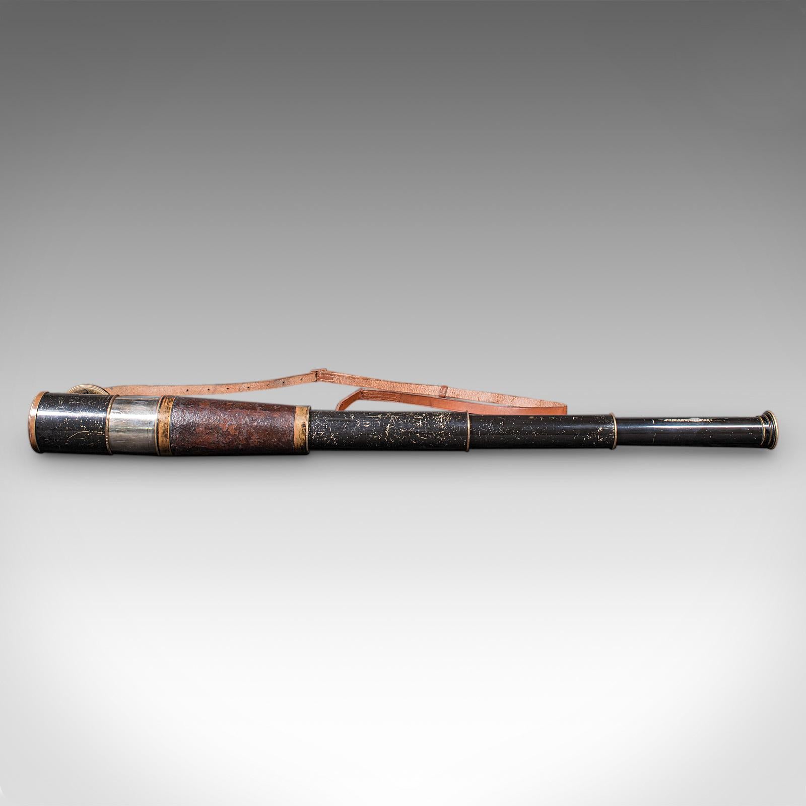 Irlandais du Nord Grand télescope antique à 3 tiroirs, irlandais, en laiton, en cuir, terrestre, édouardien en vente