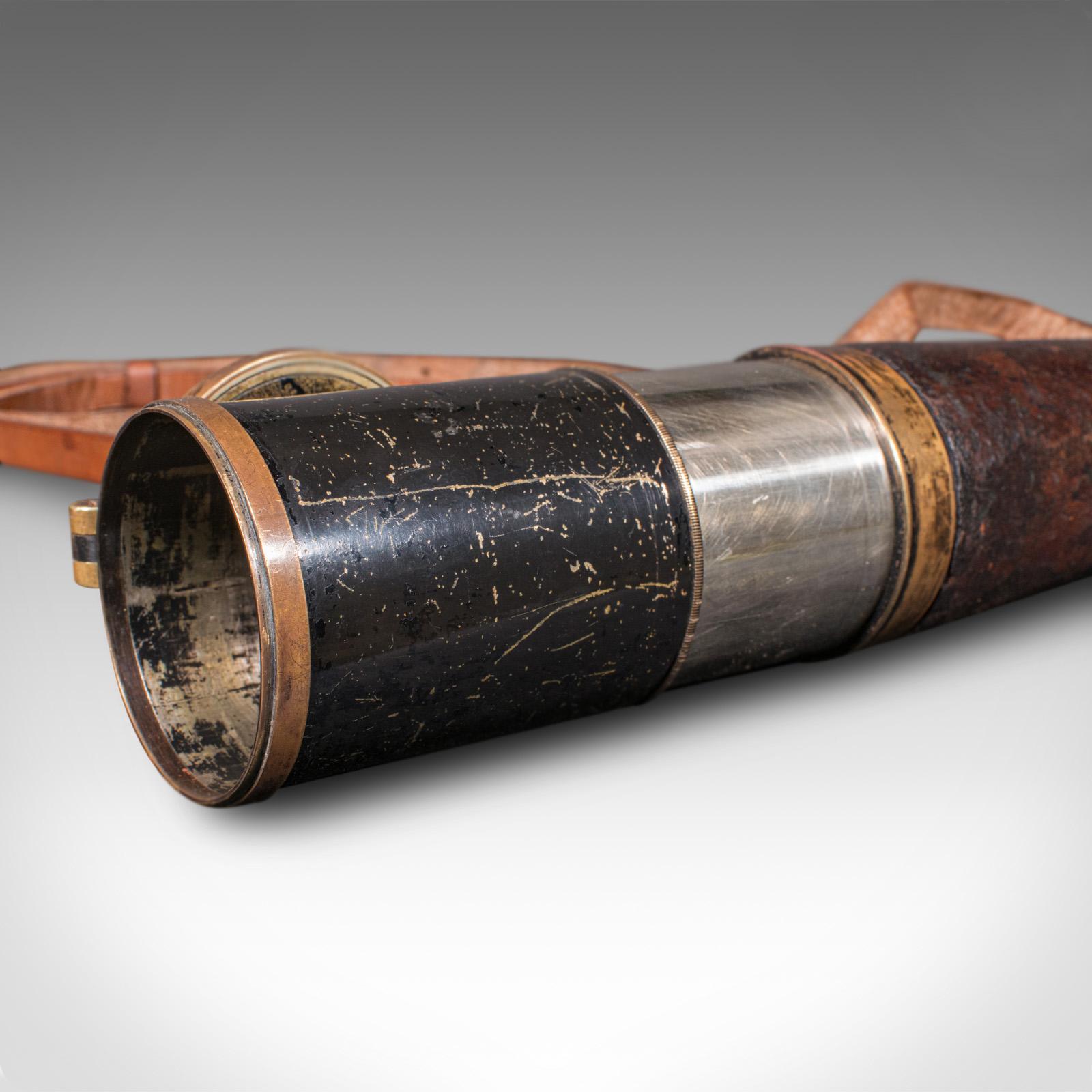 Grand télescope antique à 3 tiroirs, irlandais, en laiton, en cuir, terrestre, édouardien Bon état - En vente à Hele, Devon, GB