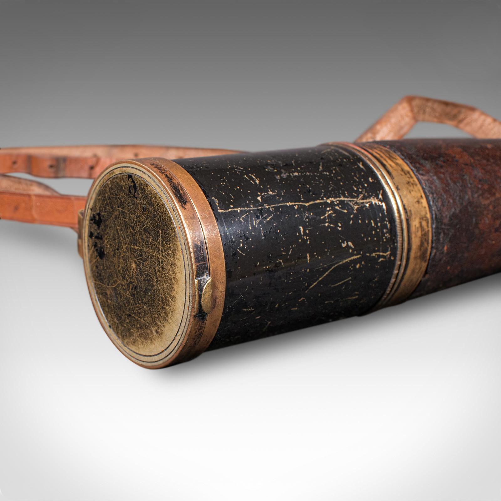 20ième siècle Grand télescope antique à 3 tiroirs, irlandais, en laiton, en cuir, terrestre, édouardien en vente