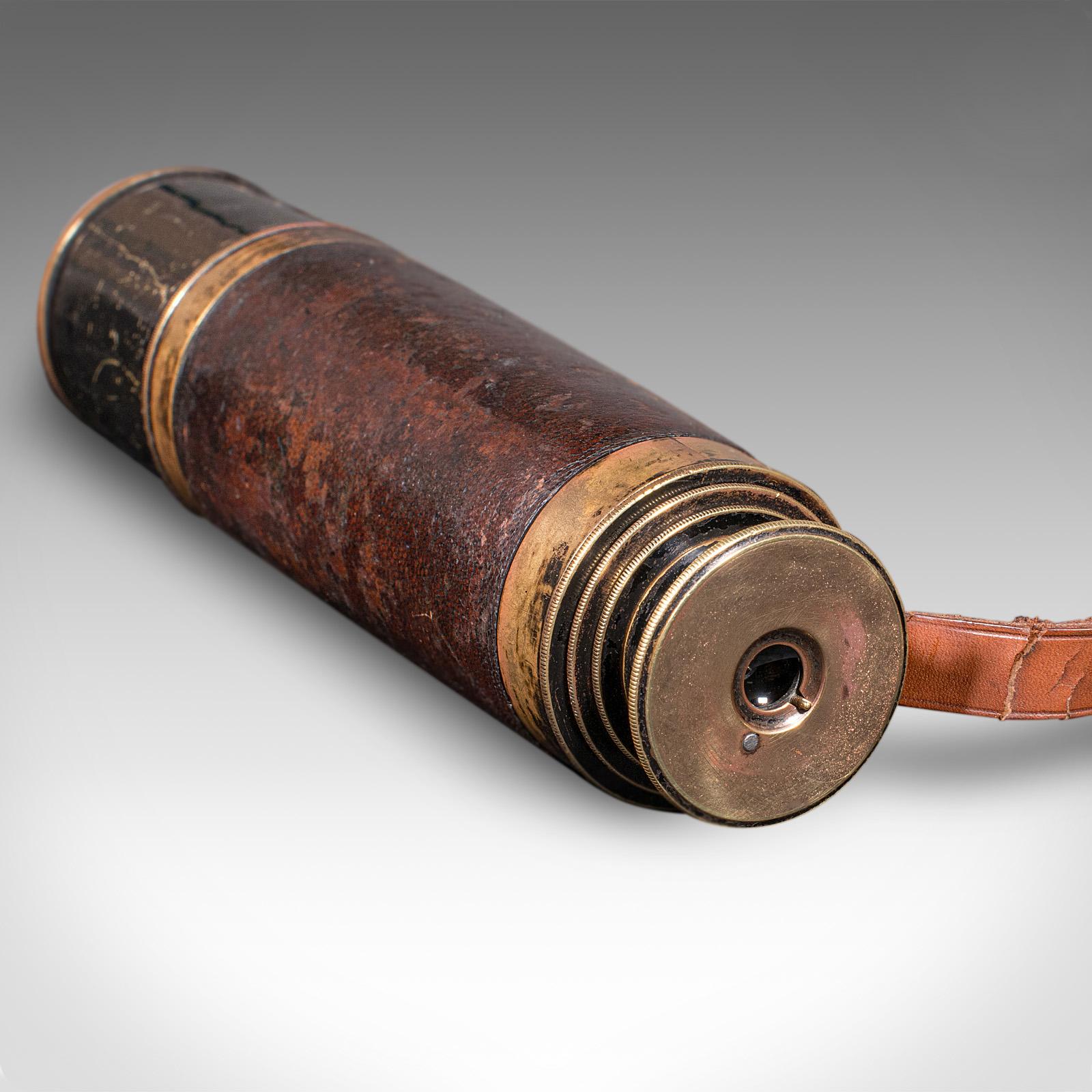 Grand télescope antique à 3 tiroirs, irlandais, en laiton, en cuir, terrestre, édouardien en vente 1