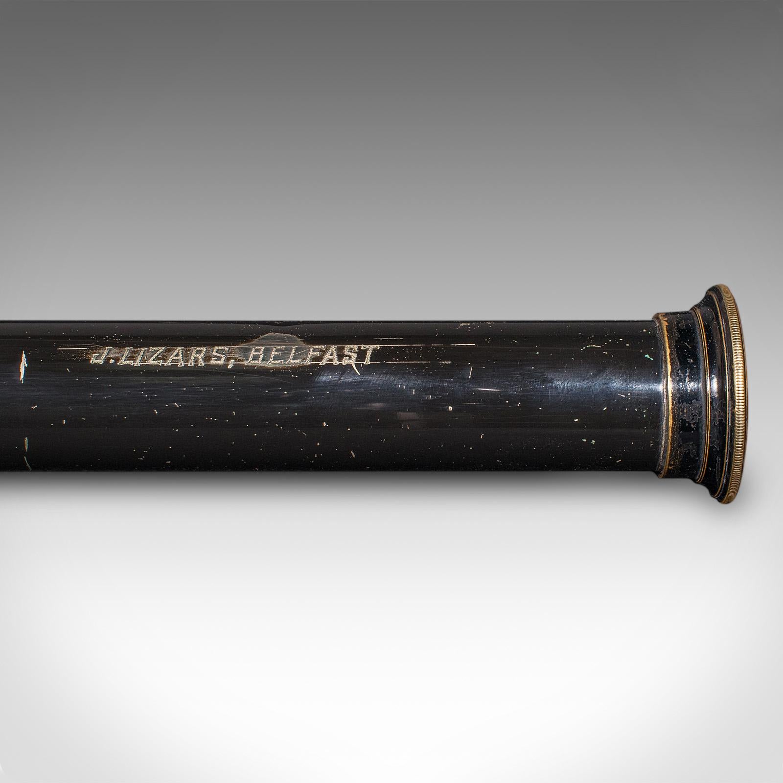 Grand télescope antique à 3 tiroirs, irlandais, en laiton, en cuir, terrestre, édouardien en vente 3