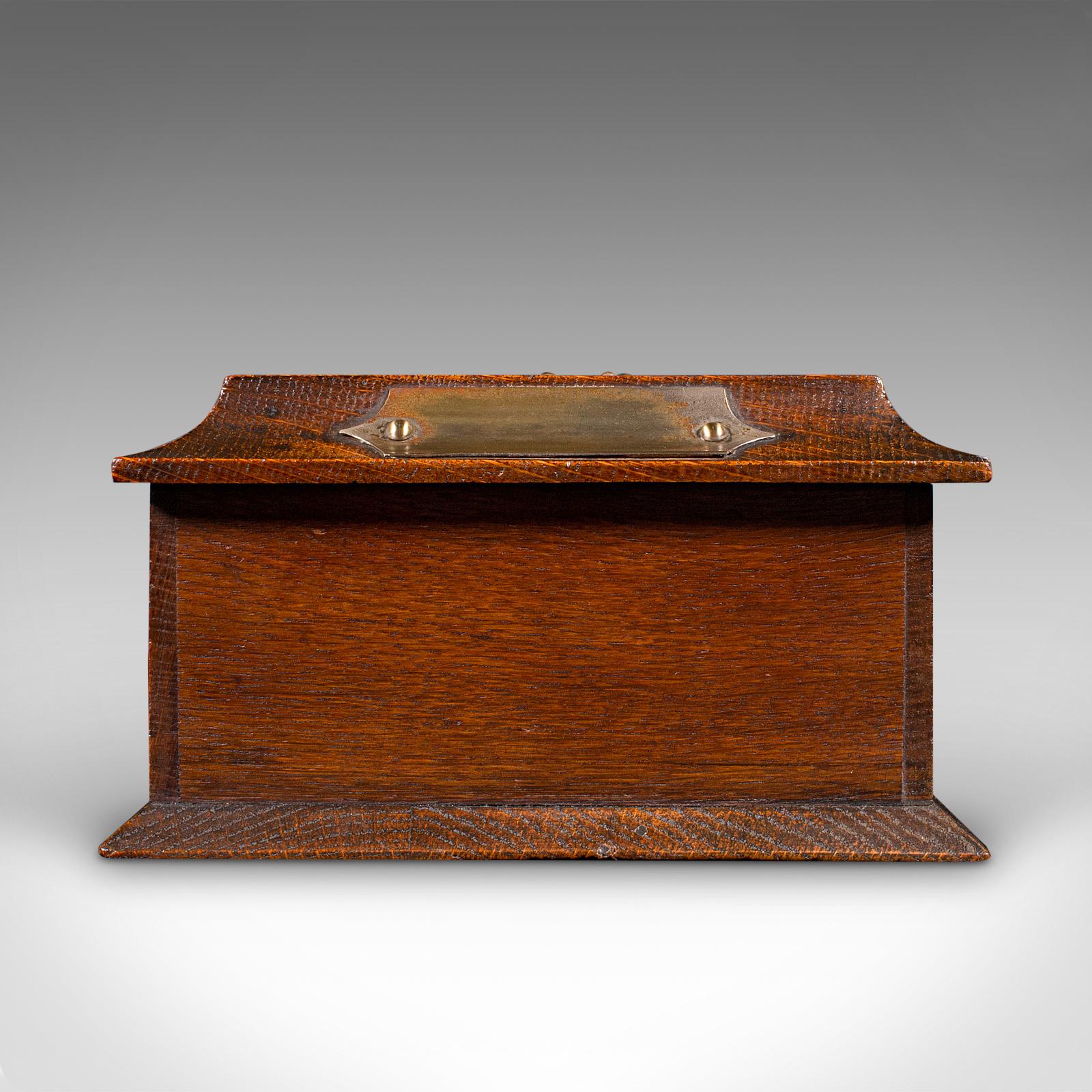 Antique Cigar Case, English, Oak, Cedar, Desktop Humidor, Edwardian, Circa 1910 For Sale 1