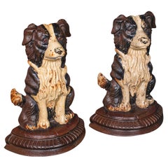 Pair of Antique Border Collie Doorstops, English, Dog, Door Keepers, Victorian
