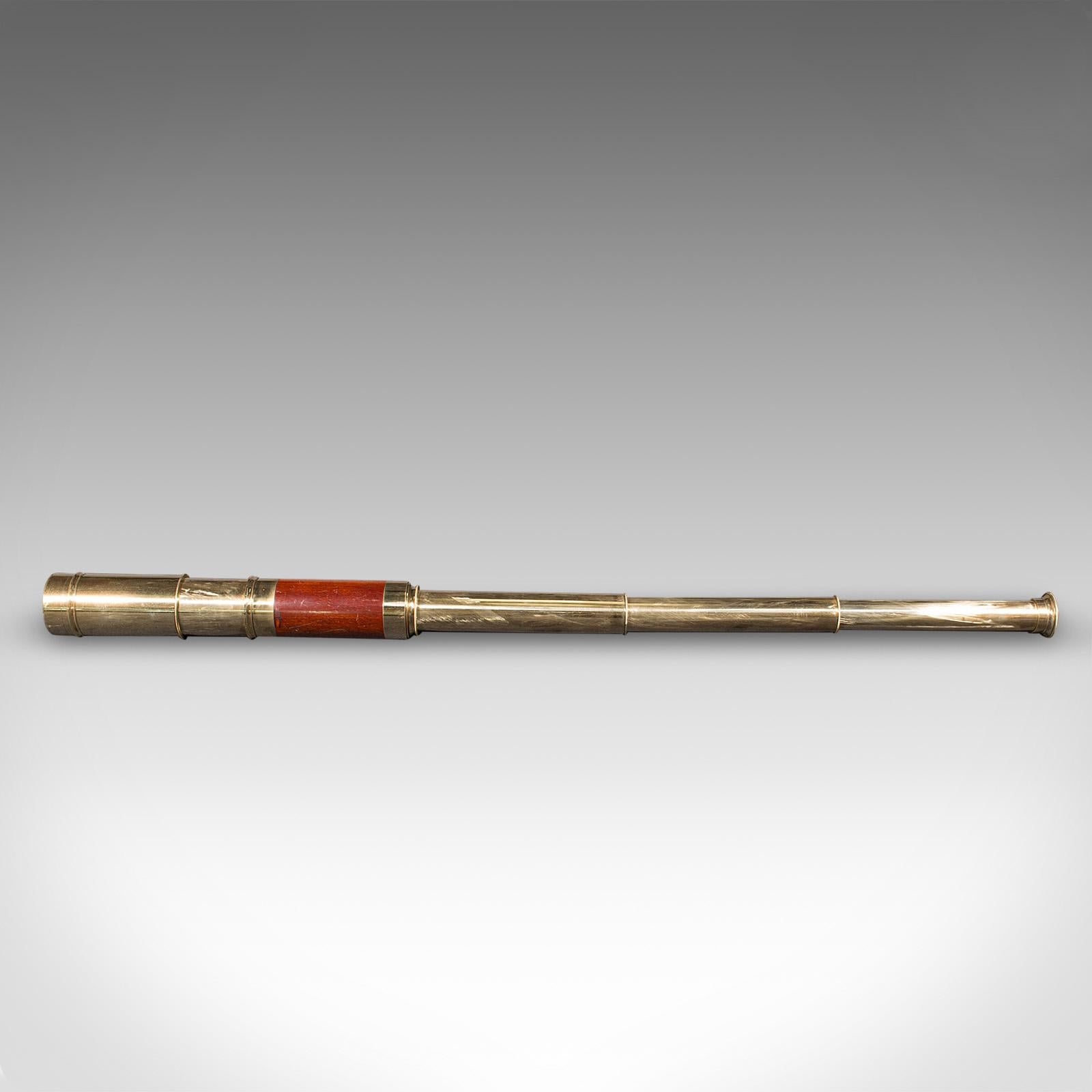 Britannico Antico Telescopio a 3 estrazioni, ottone inglese, strumento terrestre, vittoriano, 1880 in vendita
