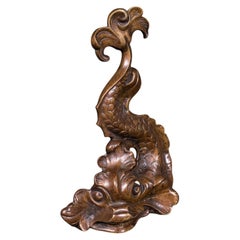 Antique Mythical Dolphin Doorstop, English, Bronze Door Keeper, Regency, C.1820