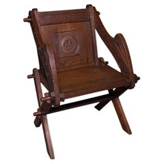 Antique Inscribed Glastonbury Chair, English, Oak, Gothic Armchair, Victorian