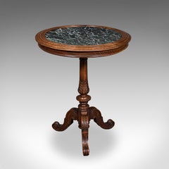 Antique Decanter Table, English, Walnut, Marble, Wine, Cocktail, High Victorian