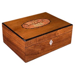 Antique Sorrentoware Keepsake Box, Italian Walnut Dressing Table Case, Victorian