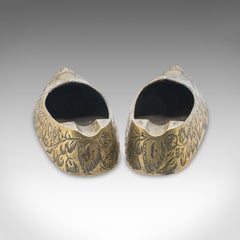 Pair of Small Vintage Slipper Ashtrays, Indian Brass Cigarette Rest, Mid Century