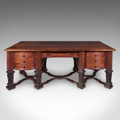 Antique Partner's Desk, English, Bureau Mazarin, Louis XIV Revival, Victorian