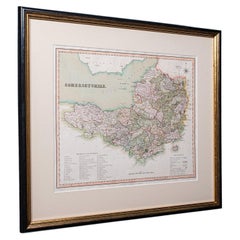 Mappa d'epoca della contea di Somerset, inglese, cartografia incorniciata, periodo Regency, 1830 circa