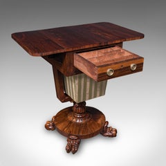 Antique Ladies Hobby Table, English, Drop Leaf, Sewing, Parlour, William IV
