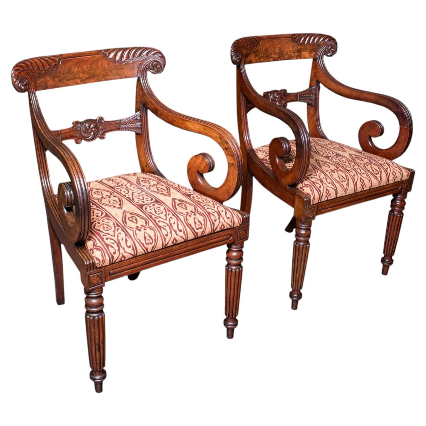 Pair of Antique Morning Room Elbow Chairs, English, Reception Seat, William IV For Sale