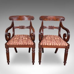 Pair of Antique Morning Room Elbow Chairs, English, Reception Seat, William IV