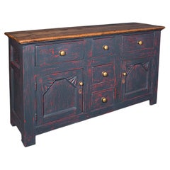 Vintage Dresser Base, English, Painted Pine, Kitchen Sideboard, Distressed, 1960