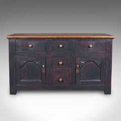 Vintage Dresser Base, English, Painted Pine, Kitchen Sideboard, Distressed, 1960