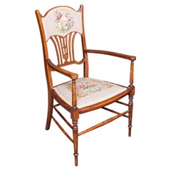 Antique Elbow Chair, English, Beech, Morning Room Seat, Art Nouveau, Victorian
