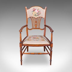Antique Elbow Chair, English, Beech, Morning Room Seat, Art Nouveau, Victorian
