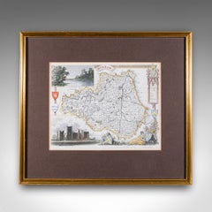 Antique Map of County Durham, English, Framed, After Moule, Victorian, C.1900