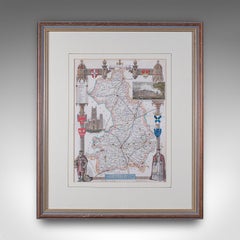 Vintage Cambridgeshire County Map, English, Framed, After Thomas Moule, Revival