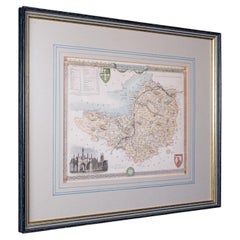 Vintage Somerset County Map, English, Framed Cartography, After Thomas Moule