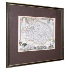 Vintage Norfolk County Map, English, Framed, Cartography, After Thomas Moule