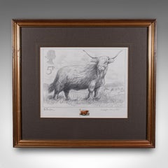 Vintage Highland Cow Artist's Proof, English, Framed, Stamp Art, Barry Driscoll