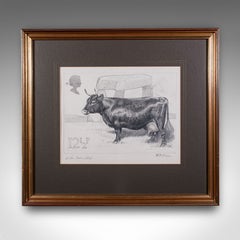 Vintage Irish Dexter Cow Proof, English, Framed Artist's Sketch, Barry Driscoll