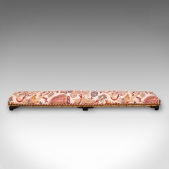 Long Antique Carriage Stool, English, Crewelwork, Fireside Foot Rest, Victorian