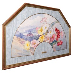 Vintage Projet D'Eventail Picture, French, Watercolour Fan Painting, Baptendier