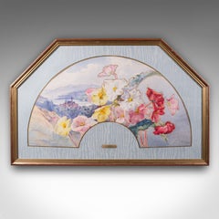 Vintage Projet D'Eventail Picture, French, Watercolour Fan Painting, Baptendier