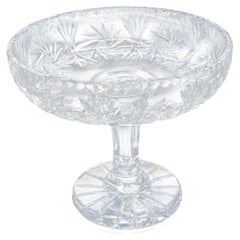 Vintage Pedestal Fruit Bowl, English, Cut Glass, Presentation Display Dish, 1960