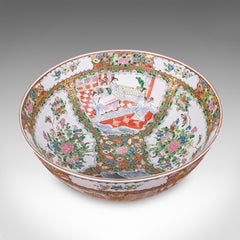 Grande corbeille à fruits vintage de style « Famille Rose », d'inspiration orientale, en céramique, plat de présentation, Art déco