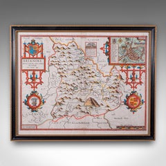 Antique Map of Breconshire, English, Framed, John Speed, Dual Sided, Circa 1627