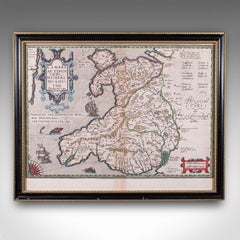 Antique Map of Wales, Belgian, Framed Atlas Excerpt, Elizabethan, Humphrey Llwyd