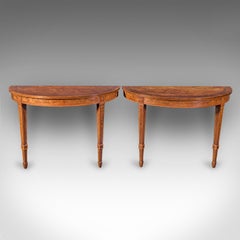 Pair of Antique Demi Lune Side Tables, English, Neoclassical, Sheraton, Georgian