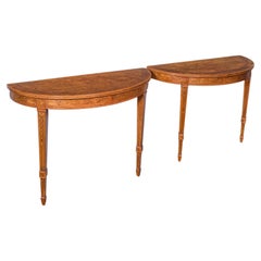 Pair of Antique Demi Lune Side Tables, English, Neoclassical, Sheraton, Georgian