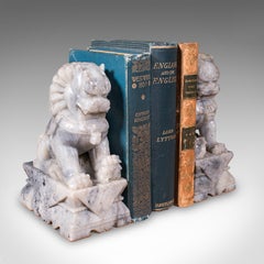Pair of Antique Guardian Lion Bookends, Oriental Soapstone, Dog of Fo, Victorian