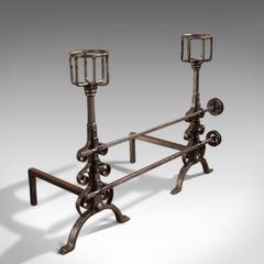 Antique Fire Dogs with Twin Wheel Spits and Cup Dogs