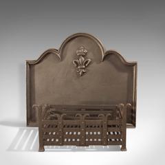 19th Century Antique Fire Back and Basket, Victorian