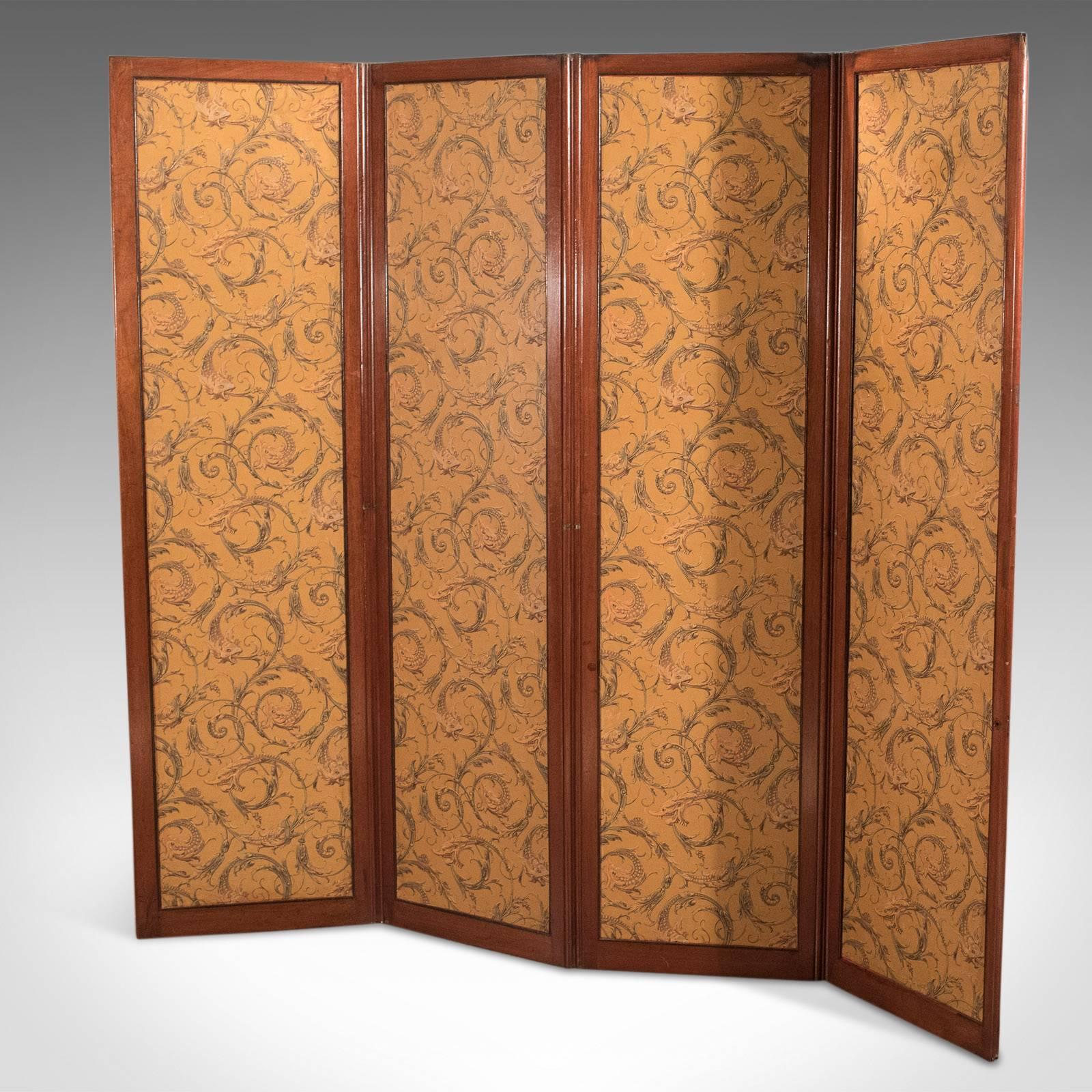 British Antique Folding Screen, Victorian Walnut, circa 1870