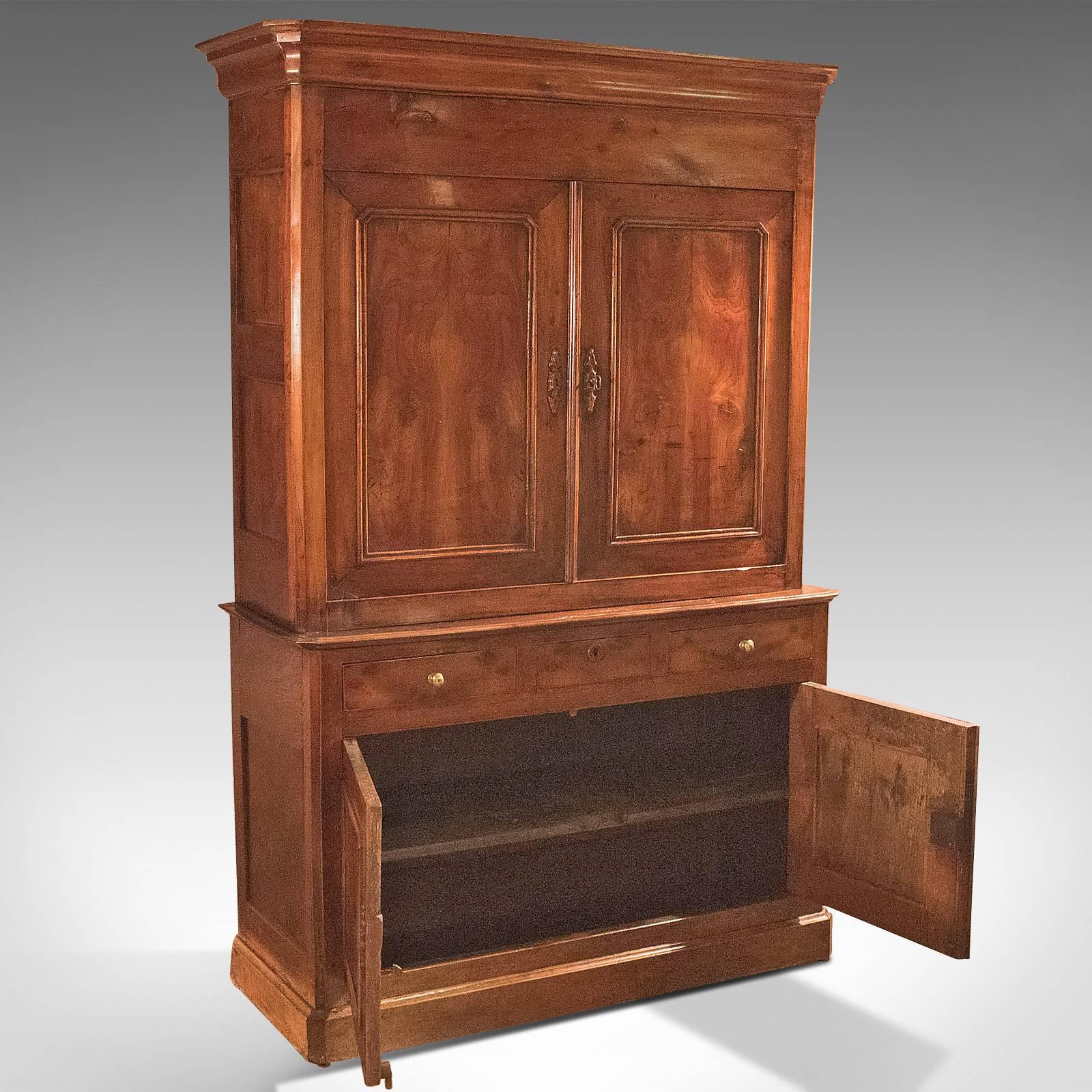 French Provincial Antique House Keepers Cupboard, French Buffet A Deux Corps, Yew Wood c.1780
