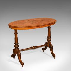 Victorian Burr Walnut Antique Stretcher Table, circa 1850