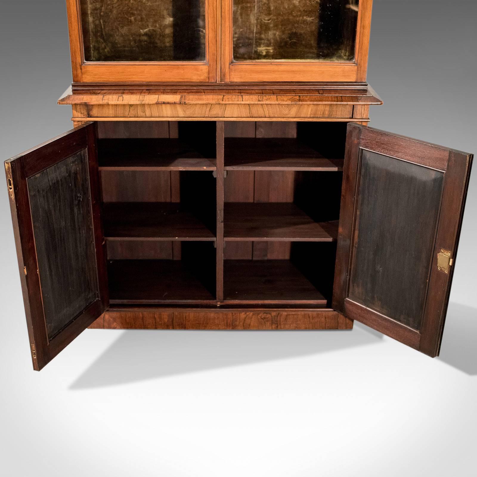 Veneer Antique Display Cabinet, Tall, Victorian, Bookcase, Circa 1900