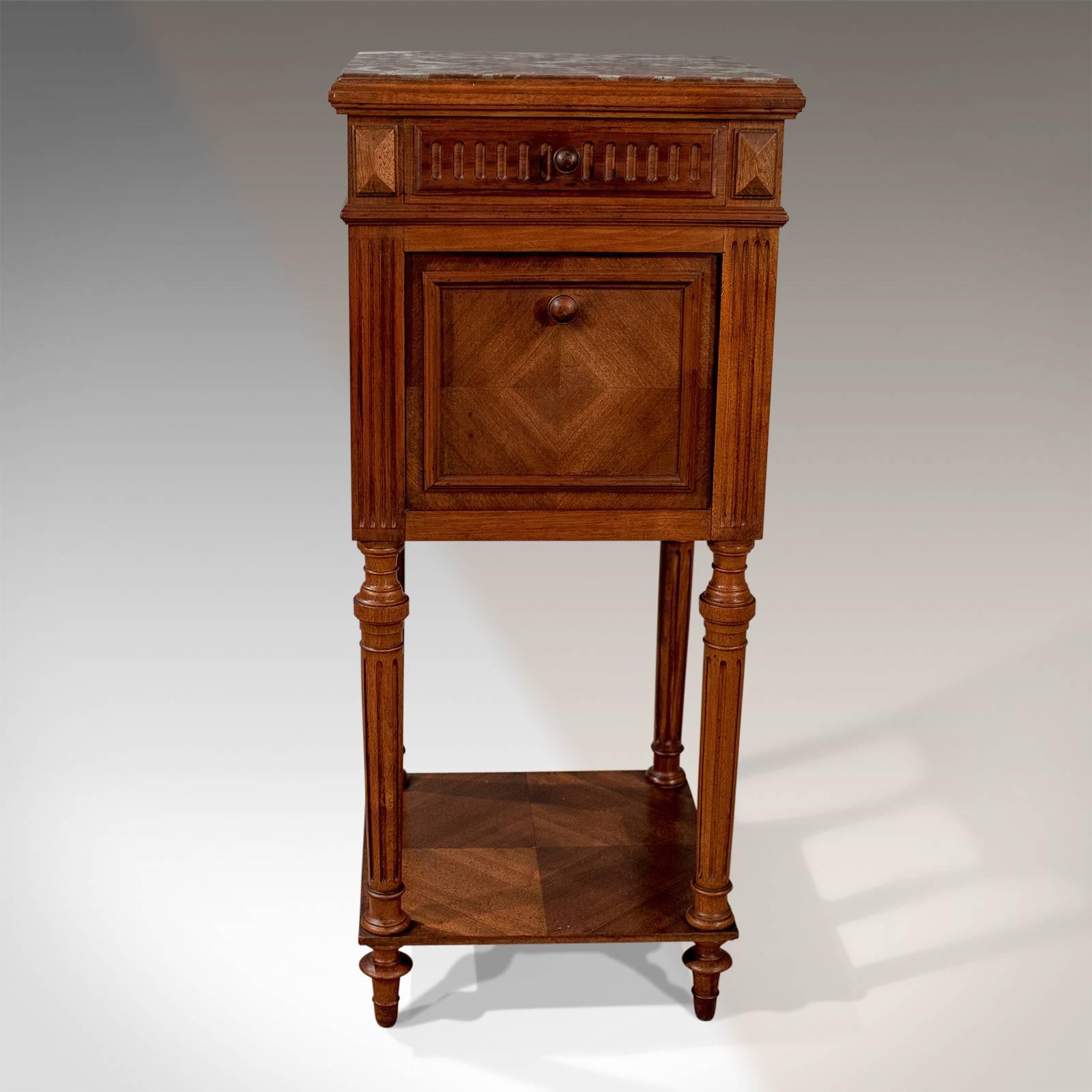 Victorian French Bedside Nightstand Pot Cupboard Fine Mahogany and Marble, circa 1900