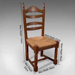 Quality Set of Four French Solid Oak Country Kitchen Dining Chairs Rush Seats